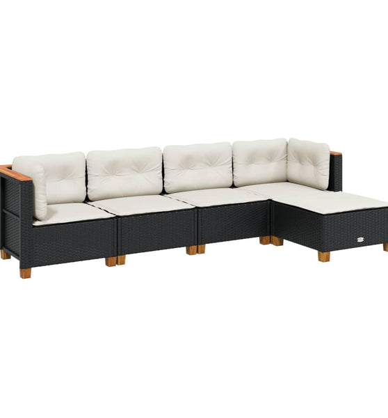 5-tlg. Garten-Sofagarnitur mit Kissen Schwarz Poly Rattan