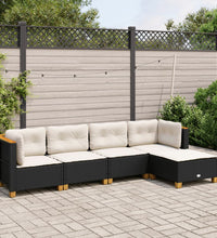 5-tlg. Garten-Sofagarnitur mit Kissen Schwarz Poly Rattan