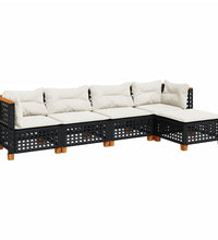 5-tlg. Garten-Sofagarnitur mit Kissen Schwarz Poly Rattan
