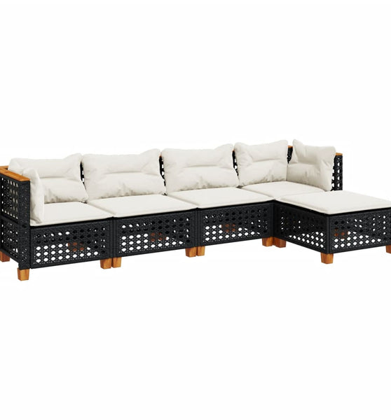 5-tlg. Garten-Sofagarnitur mit Kissen Schwarz Poly Rattan
