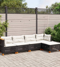 5-tlg. Garten-Sofagarnitur mit Kissen Schwarz Poly Rattan