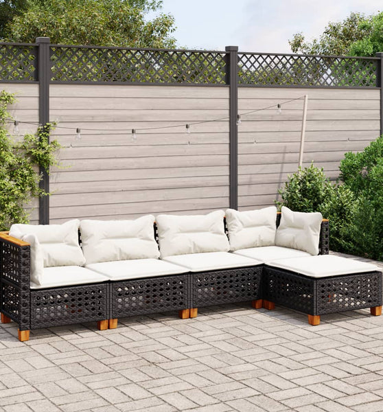 5-tlg. Garten-Sofagarnitur mit Kissen Schwarz Poly Rattan