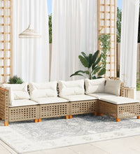 5-tlg. Garten-Sofagarnitur mit Kissen Beige Poly Rattan