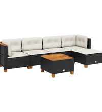 6-tlg. Garten-Sofagarnitur mit Kissen Schwarz Poly Rattan