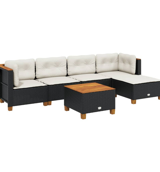6-tlg. Garten-Sofagarnitur mit Kissen Schwarz Poly Rattan