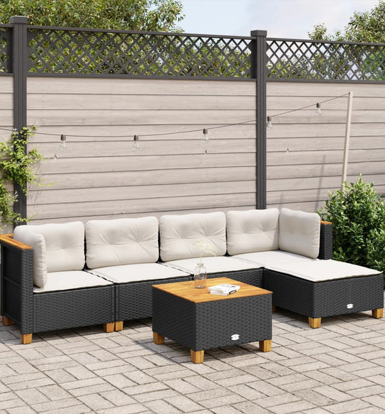6-tlg. Garten-Sofagarnitur mit Kissen Schwarz Poly Rattan
