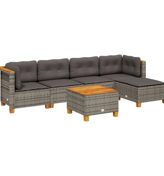 6-tlg. Garten-Sofagarnitur mit Kissen Grau Poly Rattan