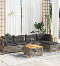 6-tlg. Garten-Sofagarnitur mit Kissen Grau Poly Rattan