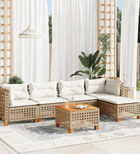 6-tlg. Garten-Sofagarnitur mit Kissen Beige Poly Rattan