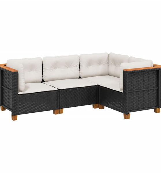 4-tlg. Garten-Sofagarnitur mit Kissen Schwarz Poly Rattan