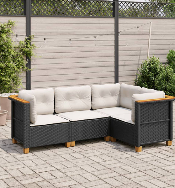 4-tlg. Garten-Sofagarnitur mit Kissen Schwarz Poly Rattan