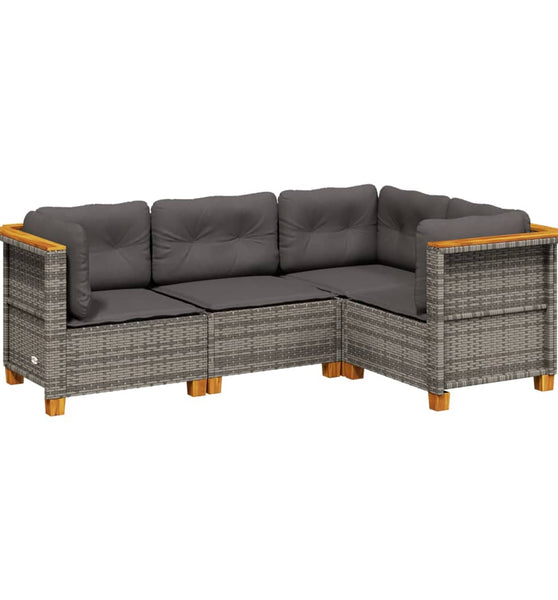 4-tlg. Garten-Sofagarnitur mit Kissen Grau Poly Rattan