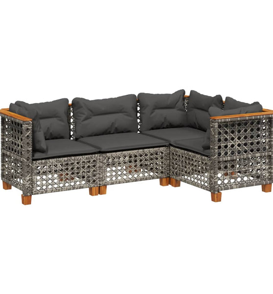 4-tlg. Garten-Sofagarnitur mit Kissen Grau Poly Rattan