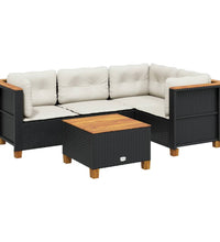 5-tlg. Garten-Sofagarnitur mit Kissen Schwarz Poly Rattan