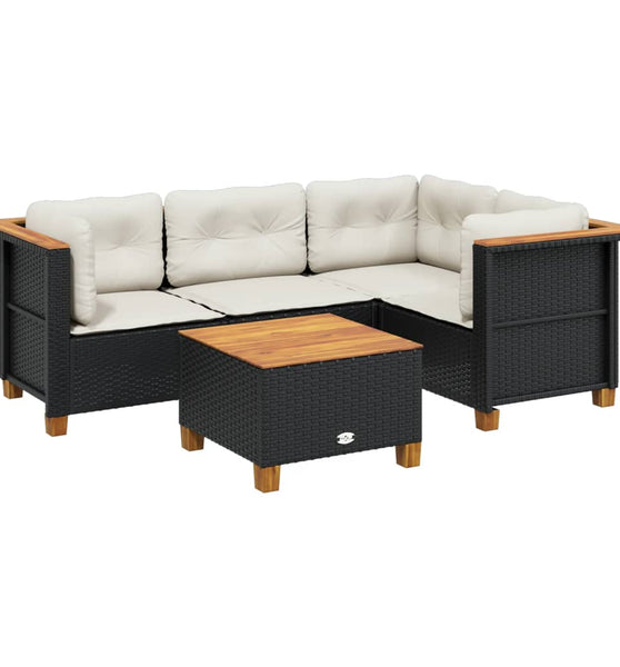 5-tlg. Garten-Sofagarnitur mit Kissen Schwarz Poly Rattan