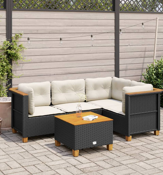 5-tlg. Garten-Sofagarnitur mit Kissen Schwarz Poly Rattan