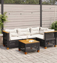 5-tlg. Garten-Sofagarnitur mit Kissen Schwarz Poly Rattan
