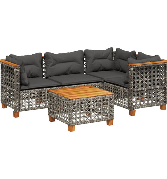 5-tlg. Garten-Sofagarnitur mit Kissen Grau Poly Rattan