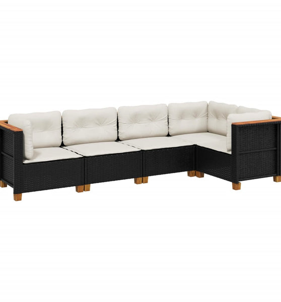 5-tlg. Garten-Sofagarnitur mit Kissen Schwarz Poly Rattan