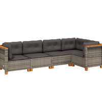 5-tlg. Garten-Sofagarnitur mit Kissen Grau Poly Rattan