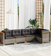 5-tlg. Garten-Sofagarnitur mit Kissen Grau Poly Rattan