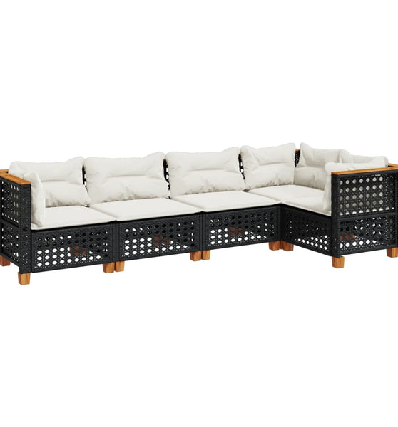 5-tlg. Garten-Sofagarnitur mit Kissen Schwarz Poly Rattan