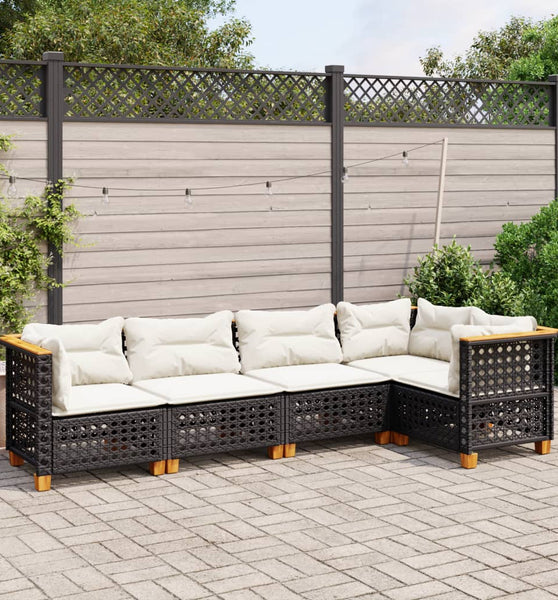 5-tlg. Garten-Sofagarnitur mit Kissen Schwarz Poly Rattan