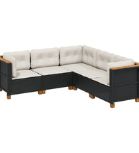 5-tlg. Garten-Sofagarnitur mit Kissen Schwarz Poly Rattan