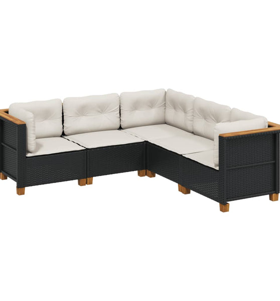 5-tlg. Garten-Sofagarnitur mit Kissen Schwarz Poly Rattan
