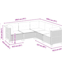 5-tlg. Garten-Sofagarnitur mit Kissen Schwarz Poly Rattan