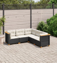 5-tlg. Garten-Sofagarnitur mit Kissen Schwarz Poly Rattan