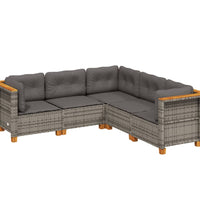 5-tlg. Garten-Sofagarnitur mit Kissen Grau Poly Rattan