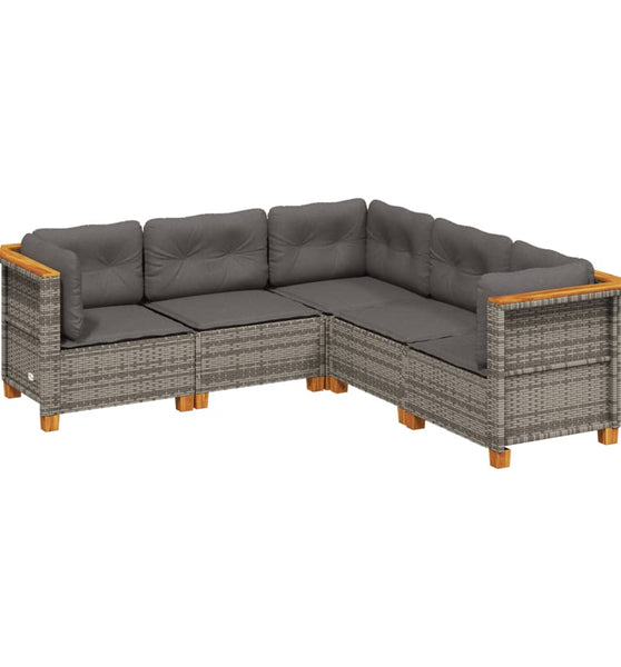 5-tlg. Garten-Sofagarnitur mit Kissen Grau Poly Rattan