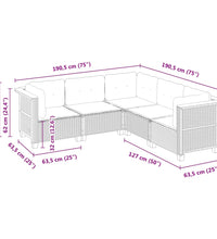 5-tlg. Garten-Sofagarnitur mit Kissen Grau Poly Rattan