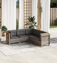 5-tlg. Garten-Sofagarnitur mit Kissen Grau Poly Rattan