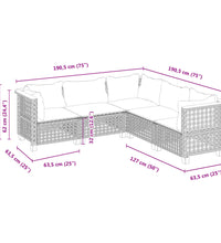 5-tlg. Garten-Sofagarnitur mit Kissen Schwarz Poly Rattan