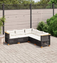 5-tlg. Garten-Sofagarnitur mit Kissen Schwarz Poly Rattan