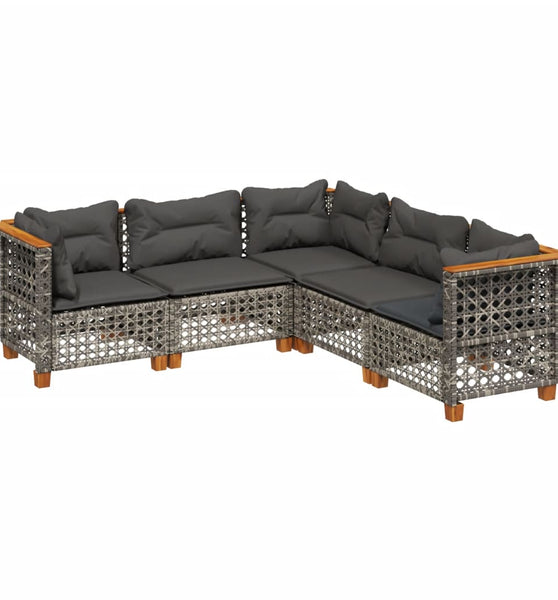 5-tlg. Garten-Sofagarnitur mit Kissen Grau Poly Rattan