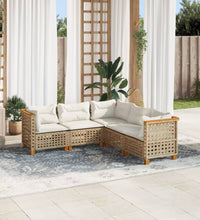 5-tlg. Garten-Sofagarnitur mit Kissen Beige Poly Rattan