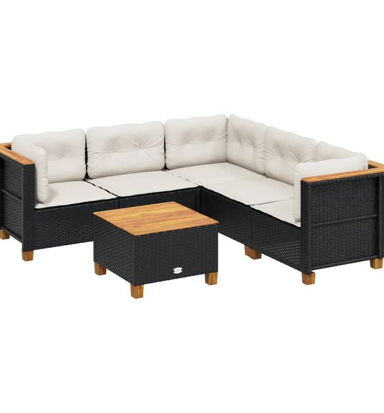6-tlg. Garten-Sofagarnitur mit Kissen Schwarz Poly Rattan