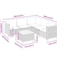 6-tlg. Garten-Sofagarnitur mit Kissen Schwarz Poly Rattan