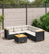 6-tlg. Garten-Sofagarnitur mit Kissen Schwarz Poly Rattan