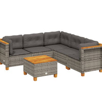 6-tlg. Garten-Sofagarnitur mit Kissen Grau Poly Rattan