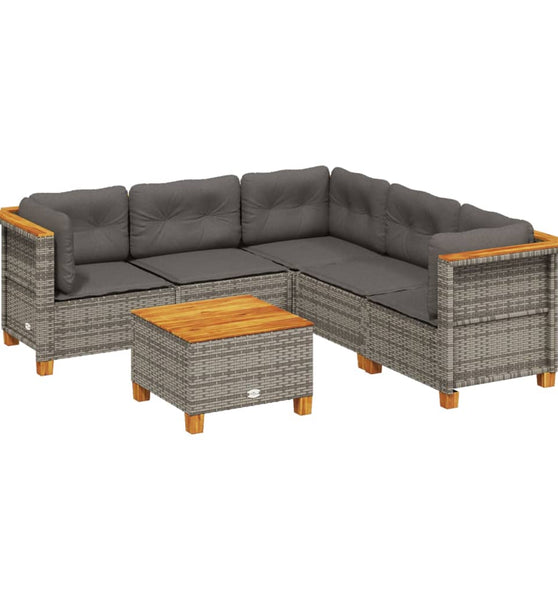 6-tlg. Garten-Sofagarnitur mit Kissen Grau Poly Rattan