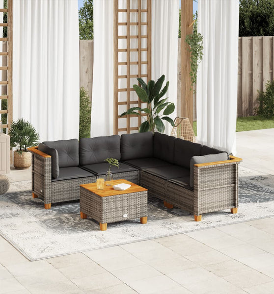 6-tlg. Garten-Sofagarnitur mit Kissen Grau Poly Rattan