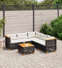 6-tlg. Garten-Sofagarnitur mit Kissen Schwarz Poly Rattan