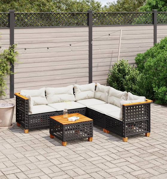 6-tlg. Garten-Sofagarnitur mit Kissen Schwarz Poly Rattan