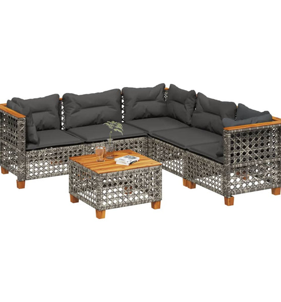6-tlg. Garten-Sofagarnitur mit Kissen Grau Poly Rattan