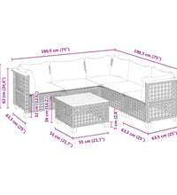 6-tlg. Garten-Sofagarnitur mit Kissen Grau Poly Rattan