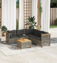 6-tlg. Garten-Sofagarnitur mit Kissen Grau Poly Rattan